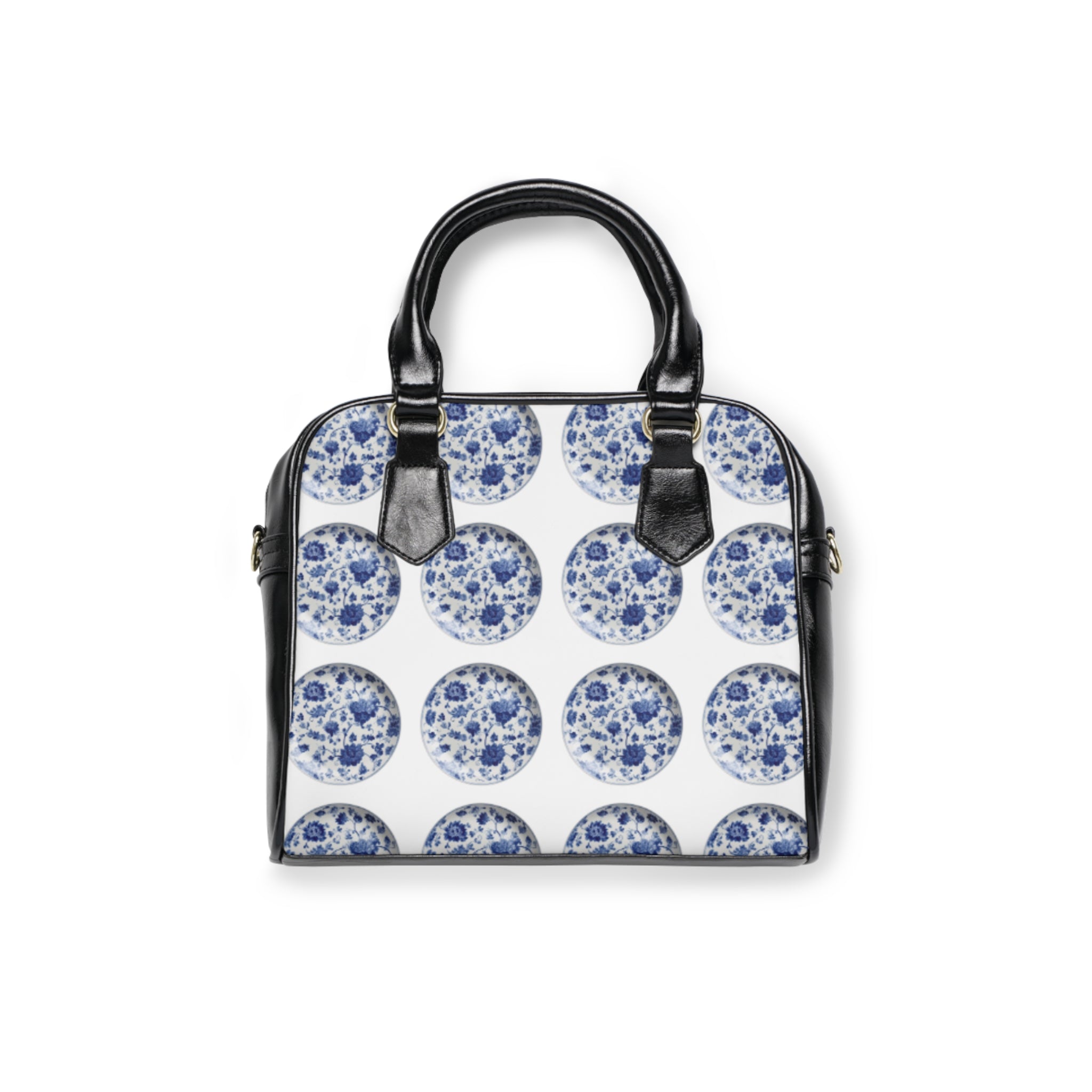 Blue Porcelain Pattern Shoulder Handbag — Vintage Floral Circle Print