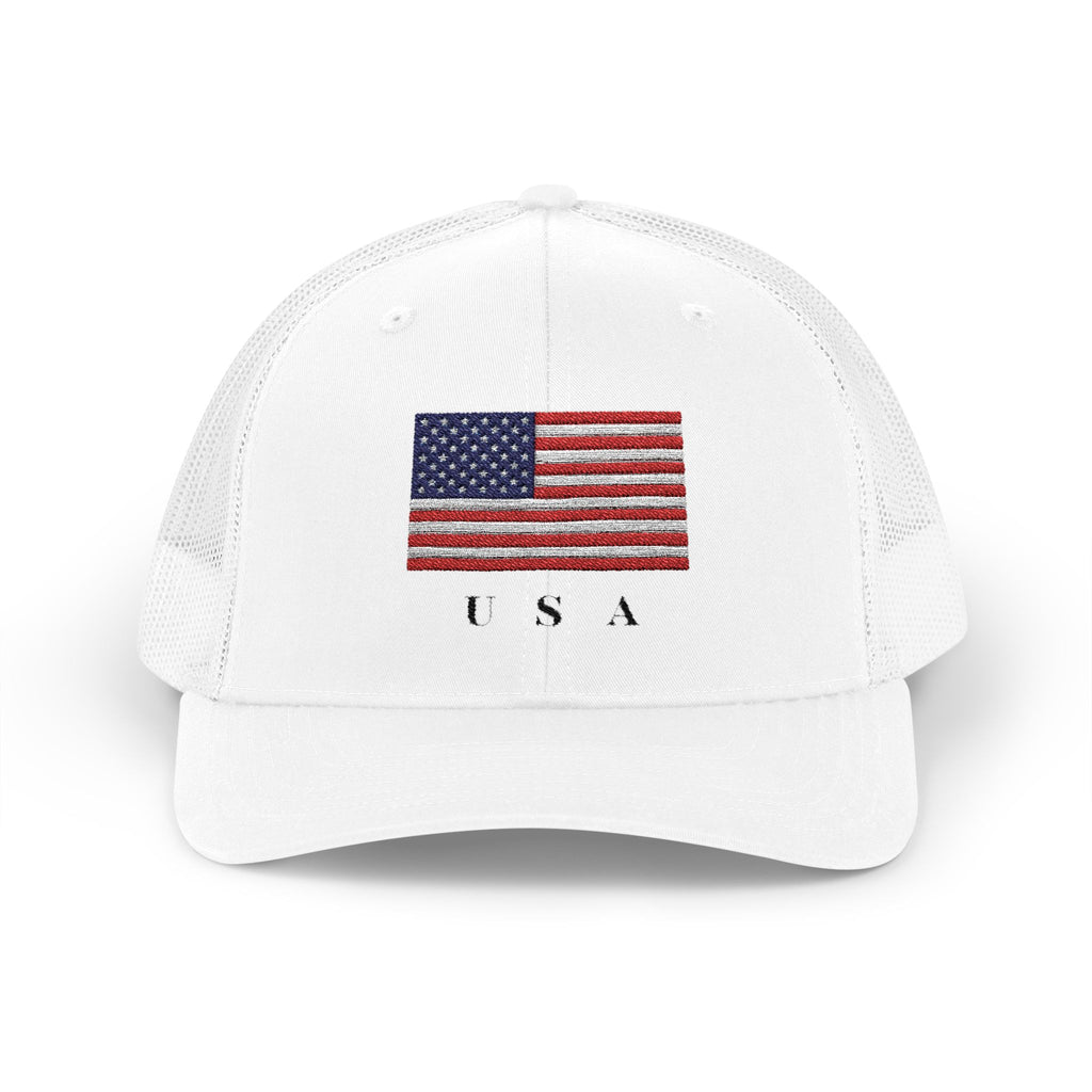 USA Flag Trucker Cap — Embroidered American Flag Snapback Hat