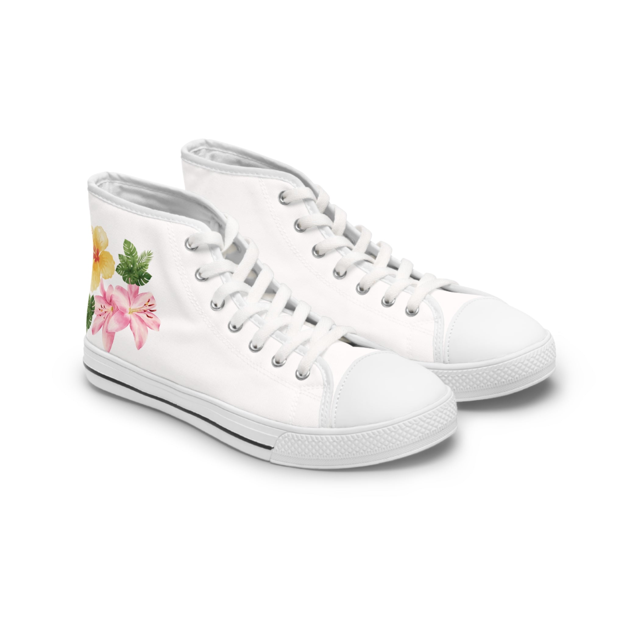 Floral Watercolor High-Top Sneakers — Women's Casual Canvas Shoes