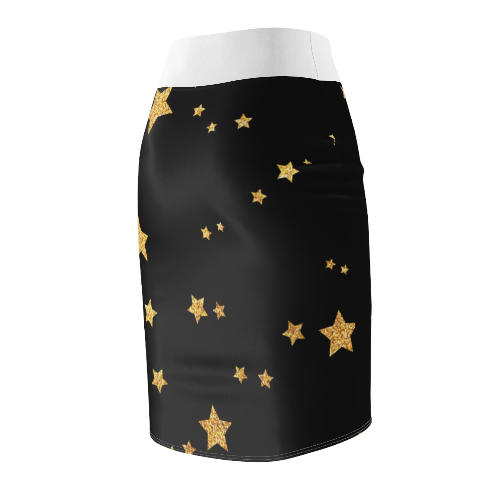 Gold Glitter Stars Pencil Skirt — Black Night Sky Midi Pencil Skirt