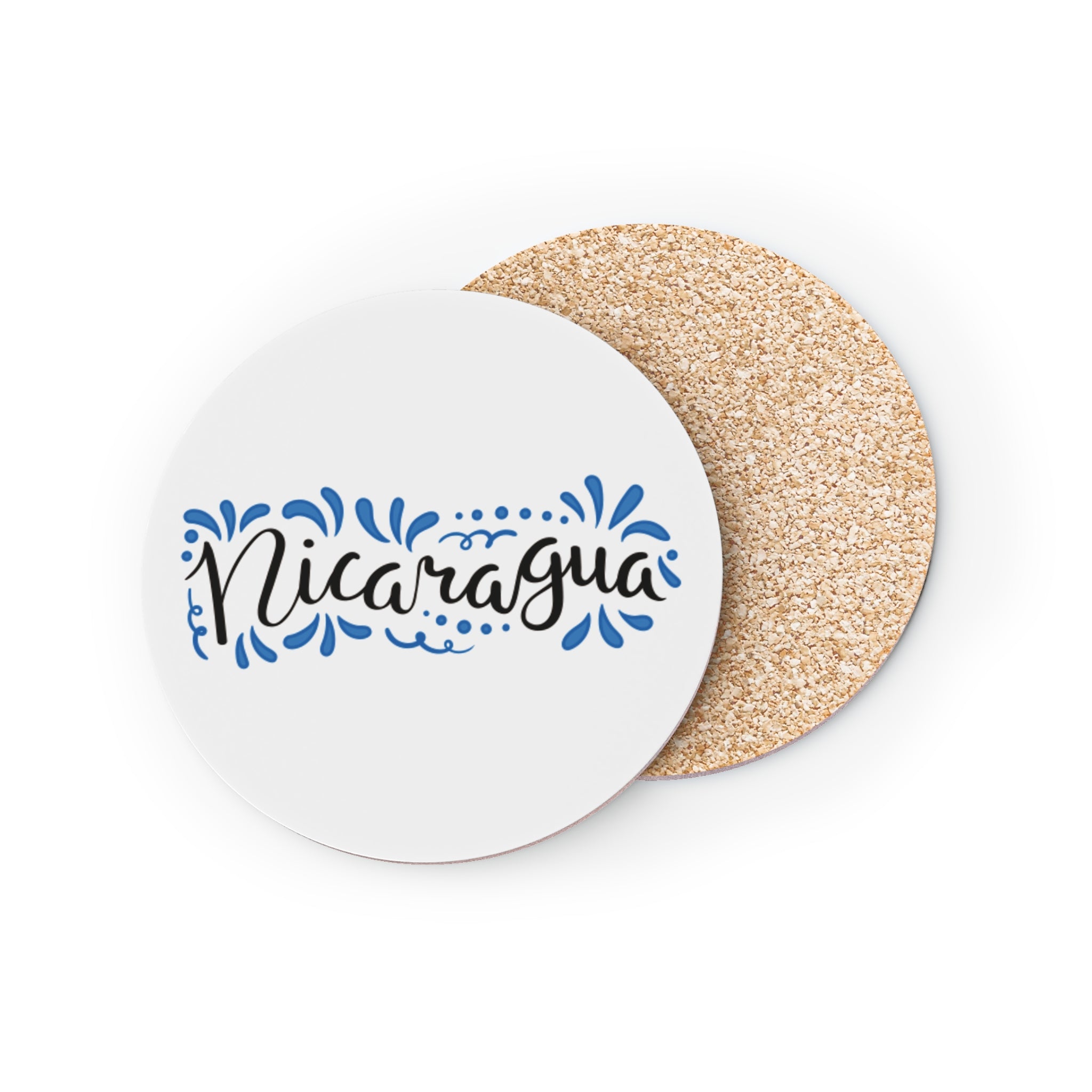 Nicaragua Cork Coasters — Blue Hand-Lettered Souvenir Drink Coasters