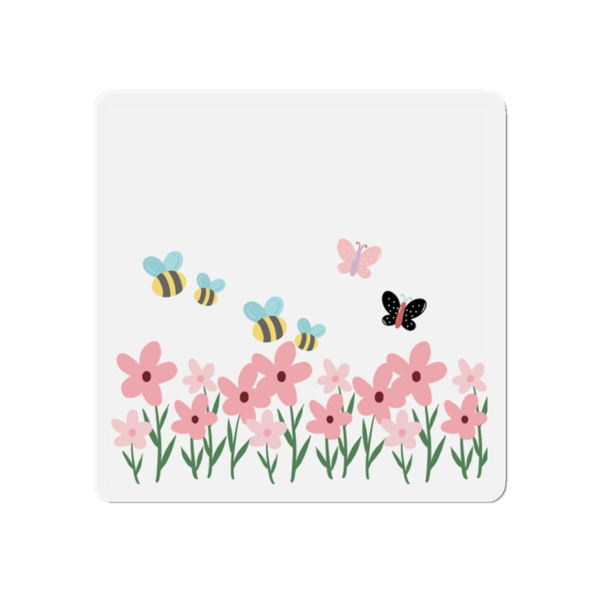 Spring Garden Die-Cut Magnet — Bees, Butterflies & Pink Flowers