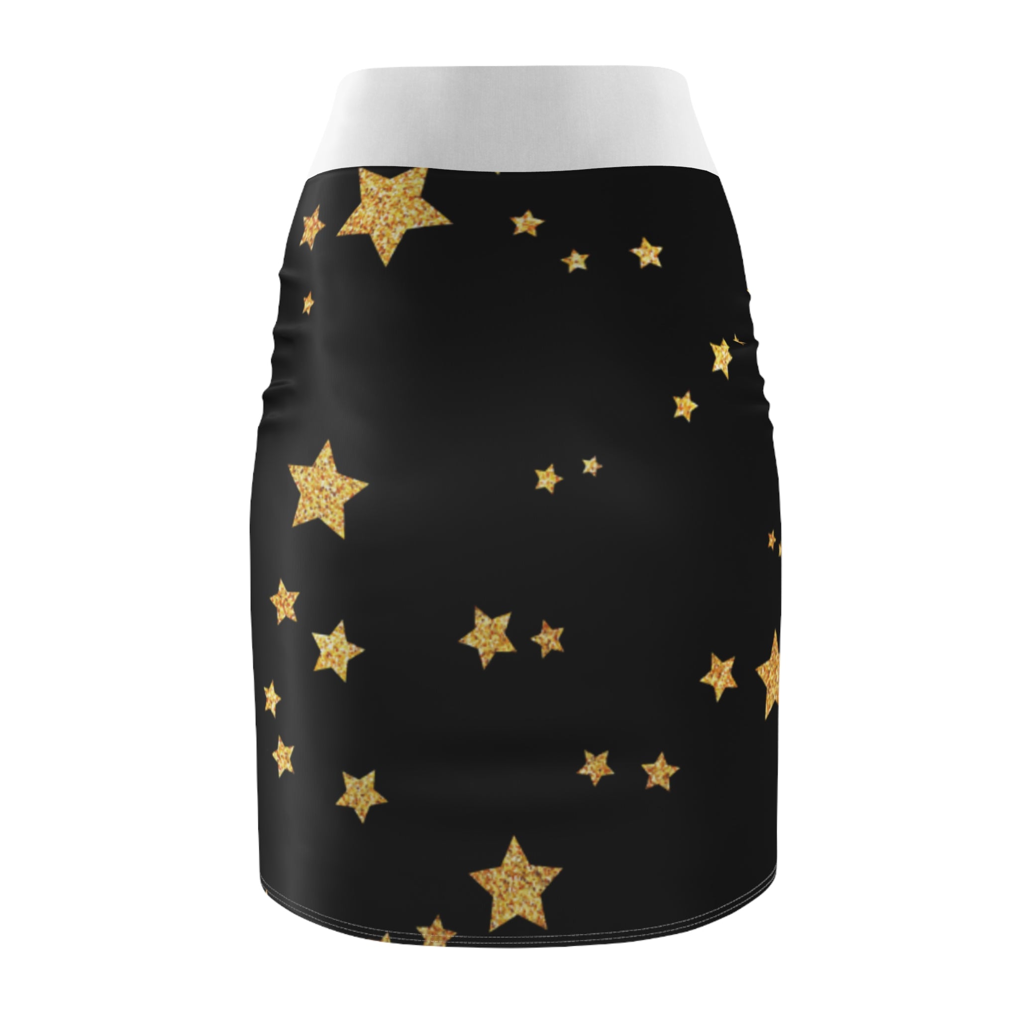 Gold Glitter Stars Pencil Skirt — Black Night Sky Midi Pencil Skirt