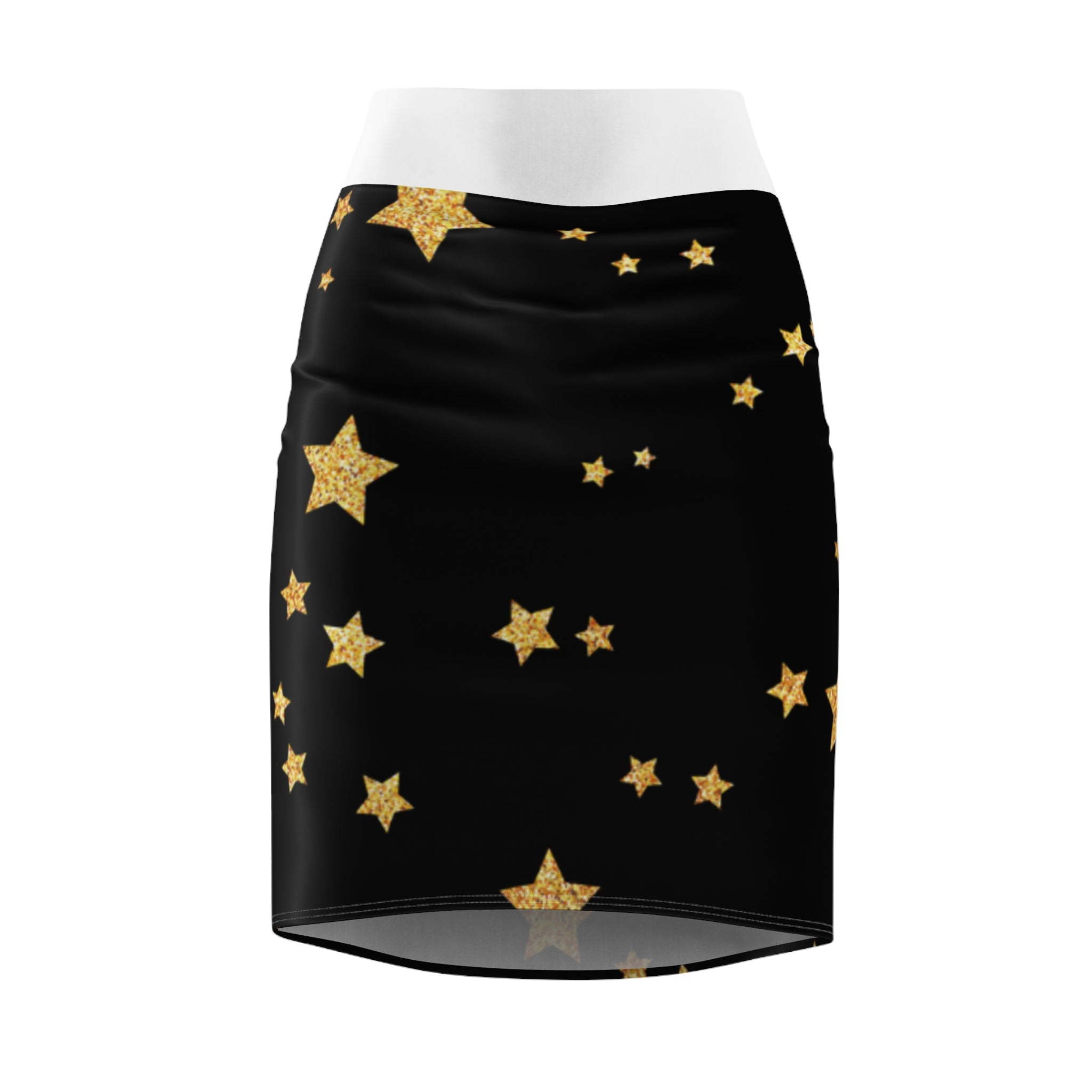 Gold Glitter Stars Pencil Skirt — Black Night Sky Midi Pencil Skirt