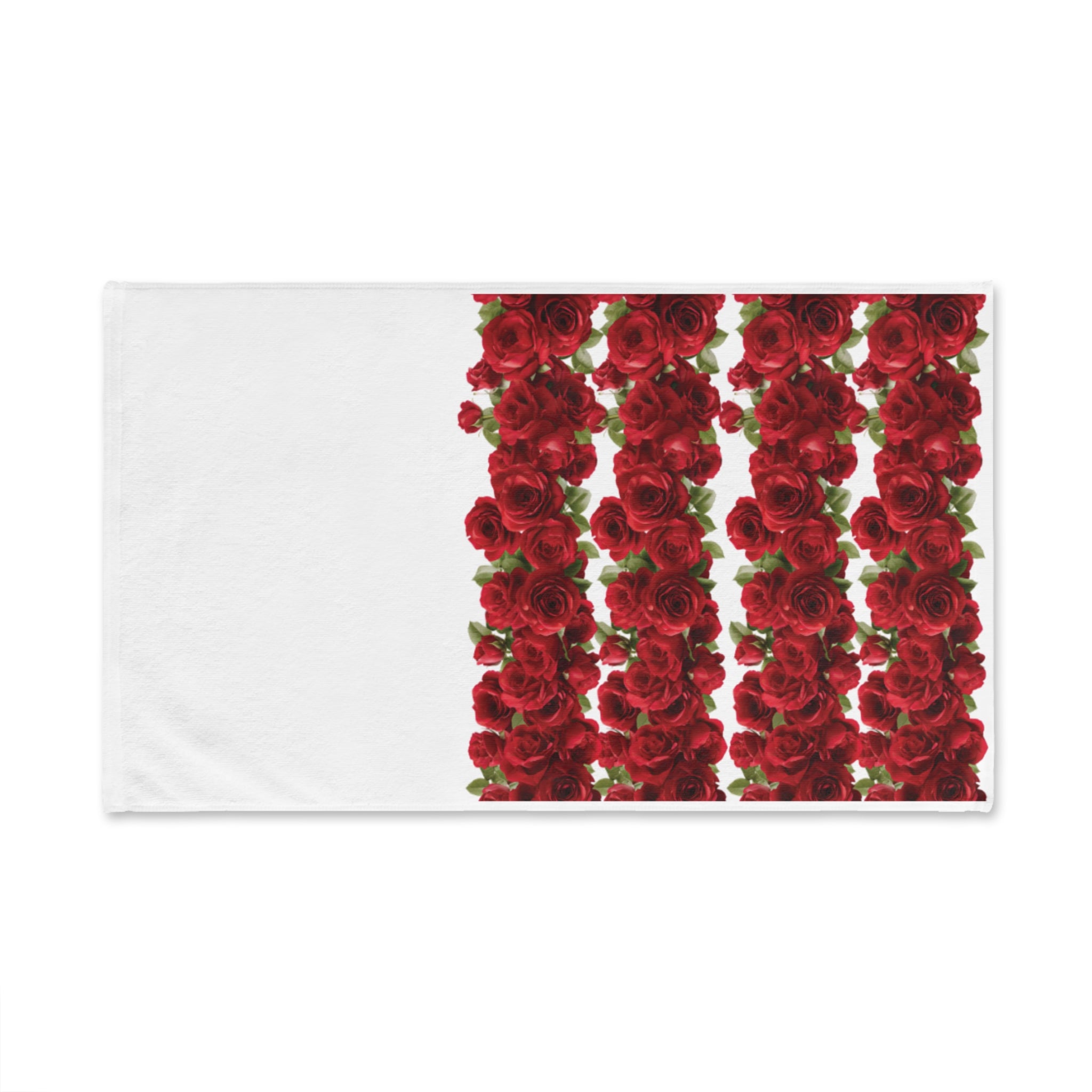 Red Rose Stripe Hand Towel — Floral Kitchen & Bath Accent