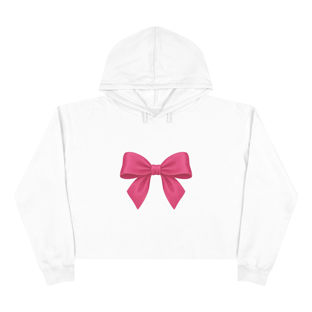 Pink Bow Crop Hoodie – Cute Girly Cropped Hoodie with Ribbon Graphic