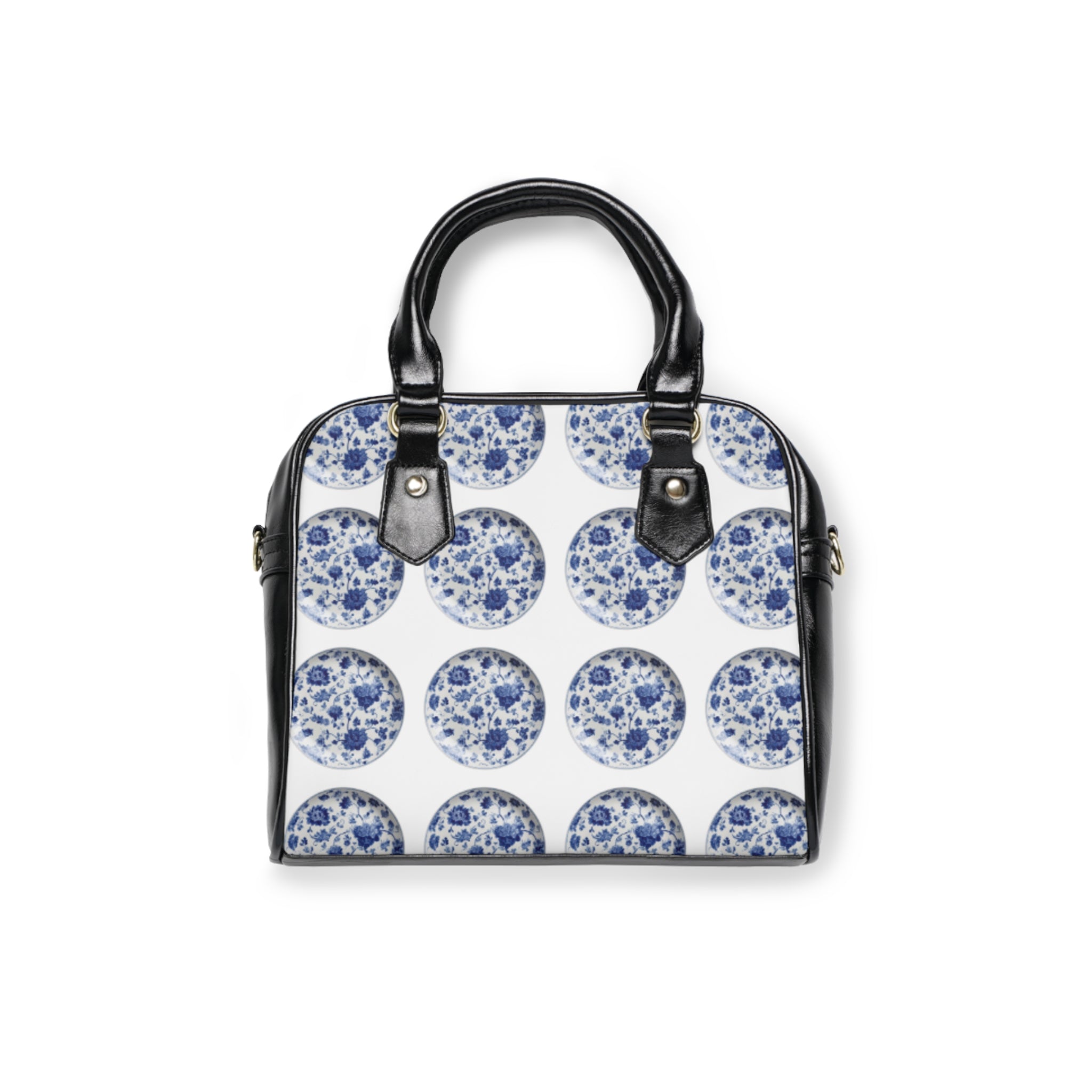 Blue Porcelain Pattern Shoulder Handbag — Vintage Floral Circle Print