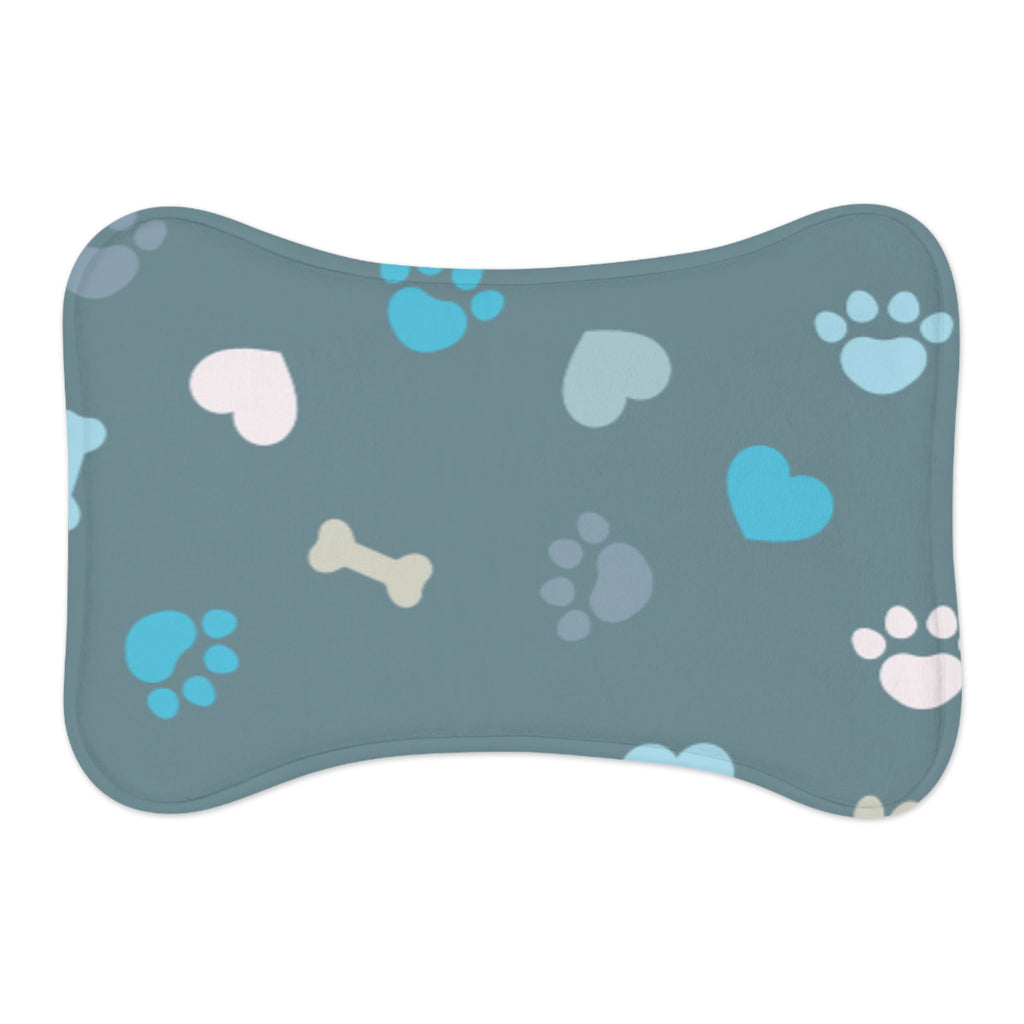 Pet Feeding Mat — Blue Paw & Heart Non‑Slip Bowl Placemat