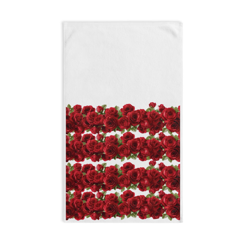 Red Rose Stripe Hand Towel — Floral Kitchen & Bath Accent