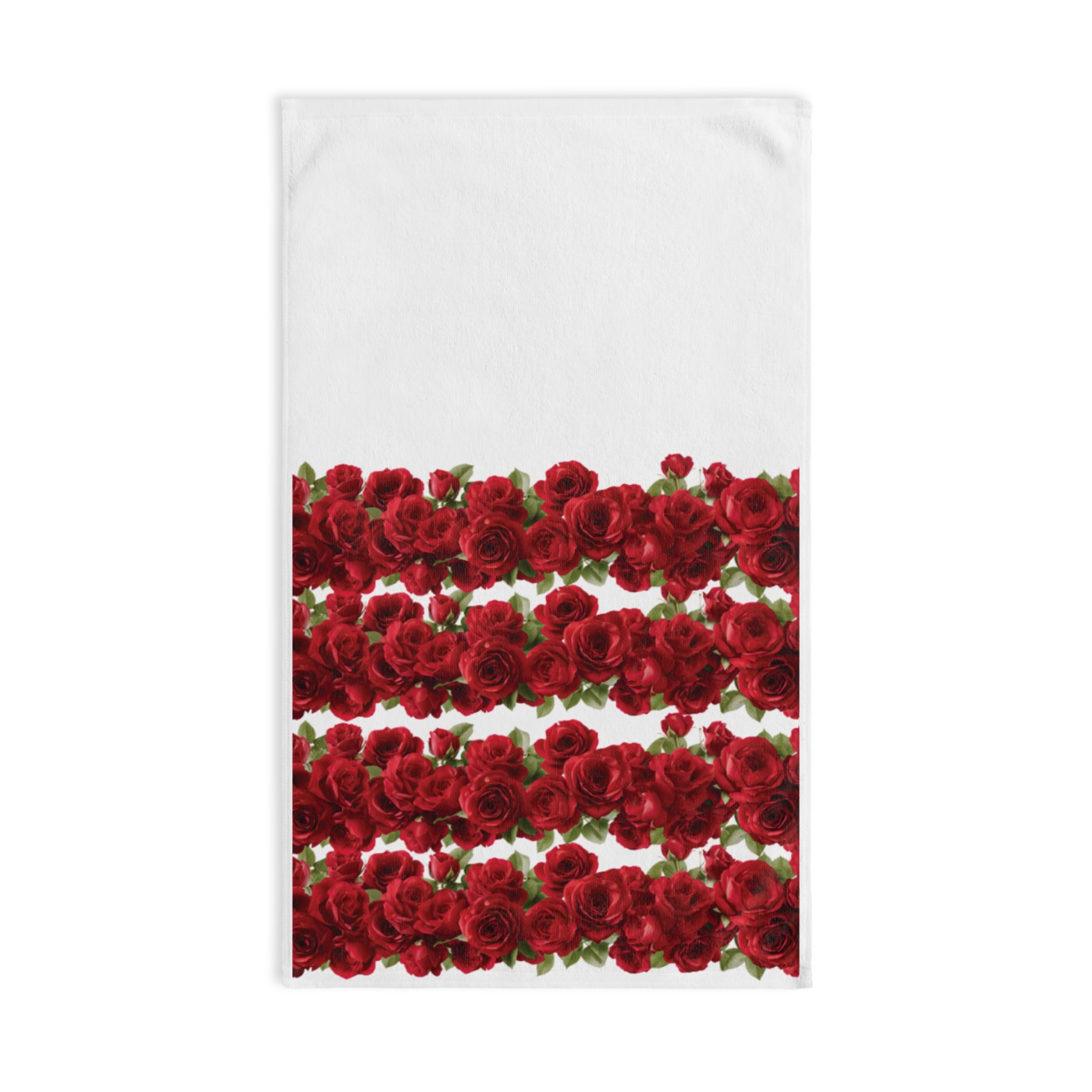 Red Rose Stripe Hand Towel — Floral Kitchen & Bath Accent