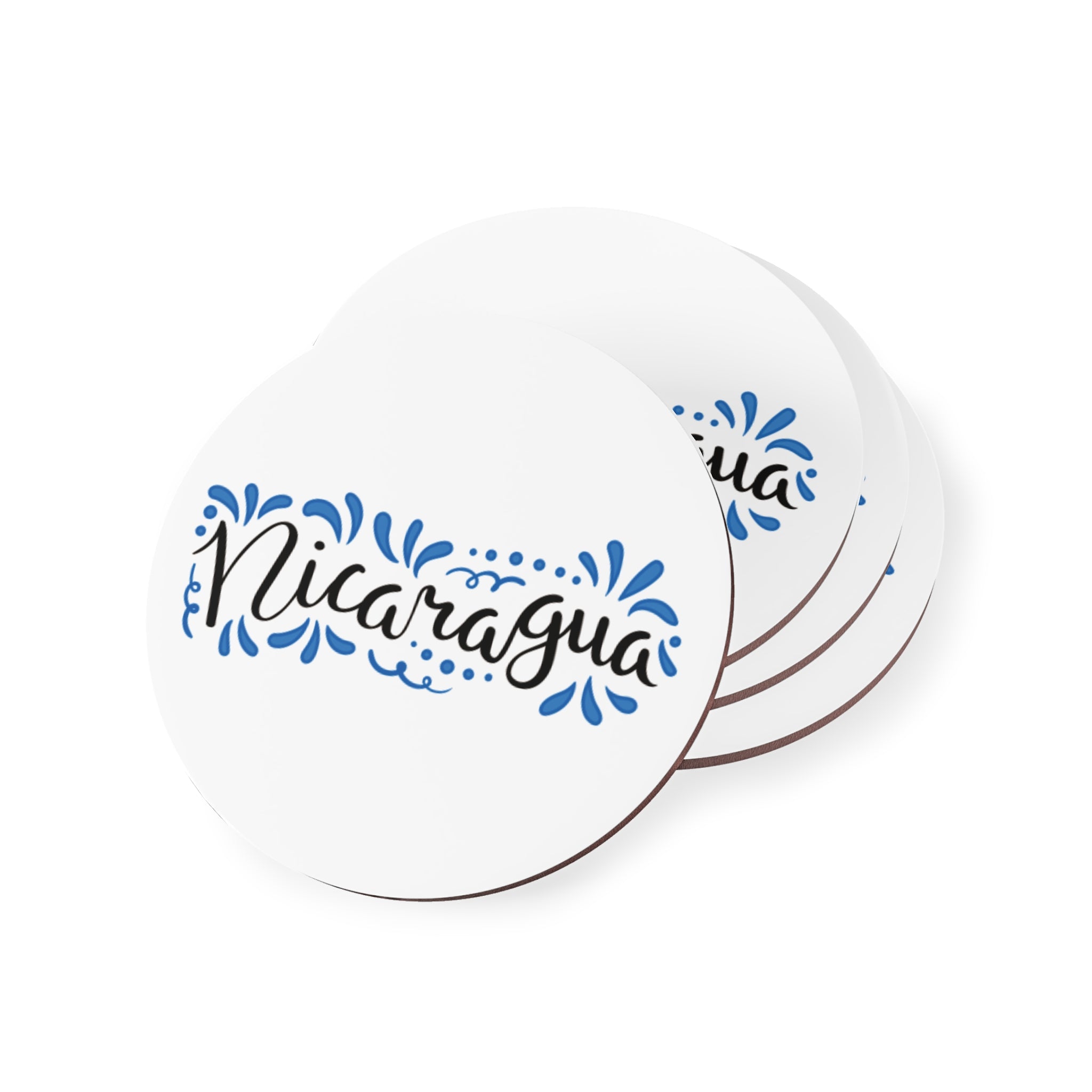 Nicaragua Cork Coasters — Blue Hand-Lettered Souvenir Drink Coasters