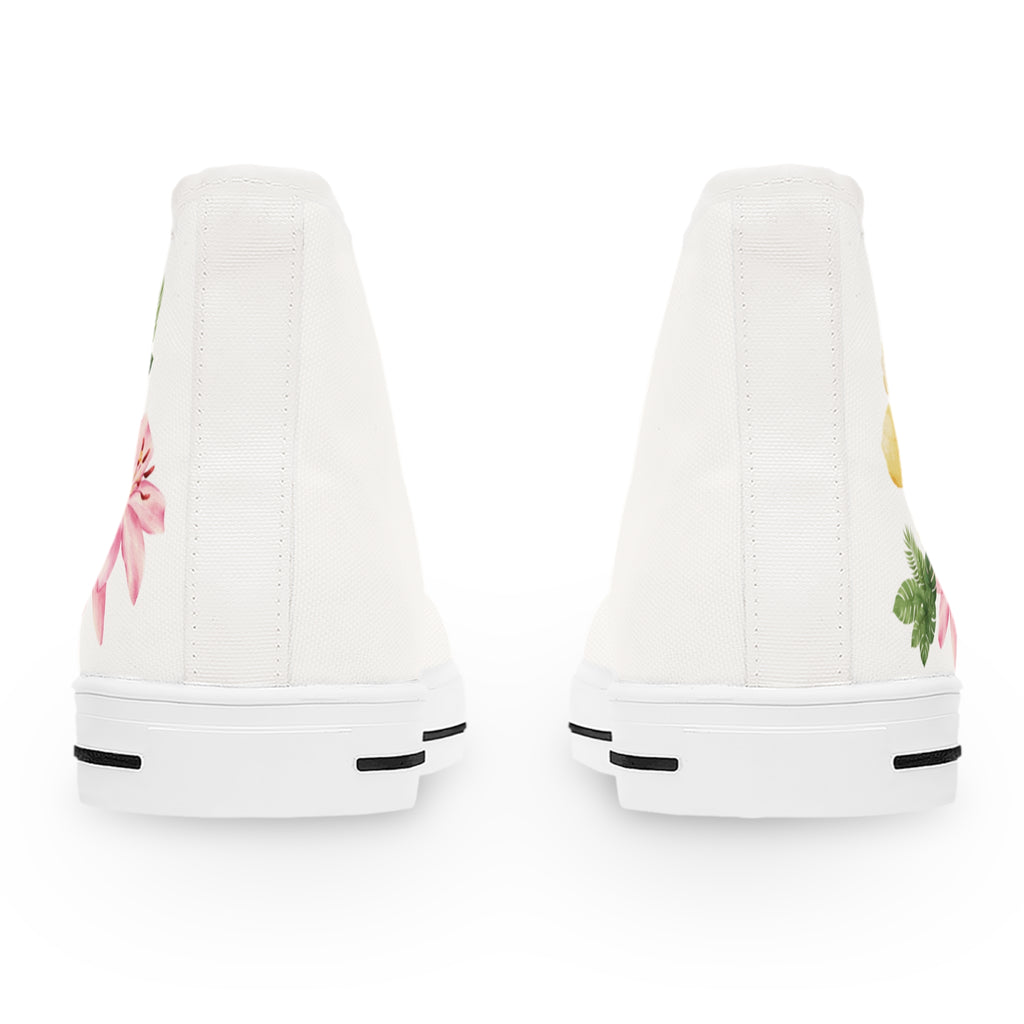 Floral Watercolor High-Top Sneakers — Women's Casual Canvas Shoes