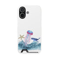 Ocean Life Phone Case with Card Holder — Jellyfish, Whale & Starfish Design