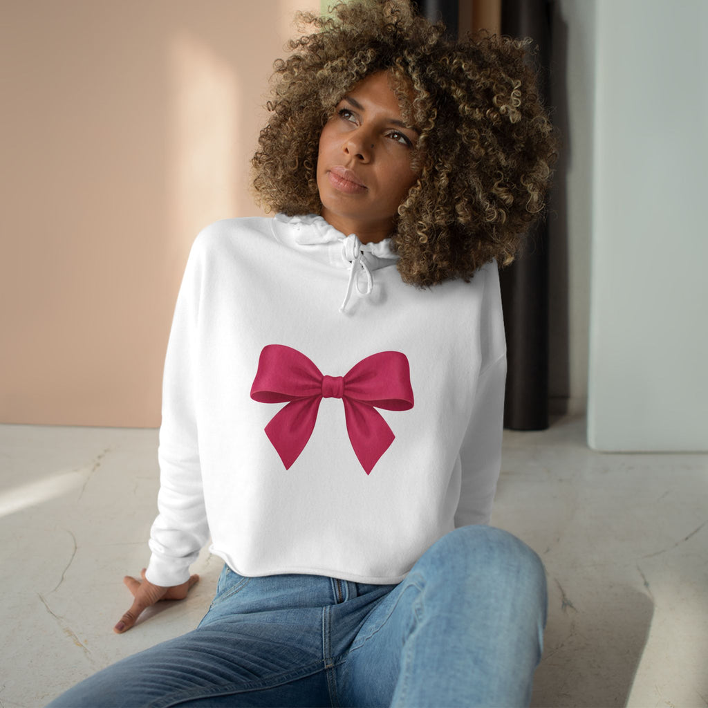Pink Bow Crop Hoodie – Cute Girly Cropped Hoodie with Ribbon Graphic