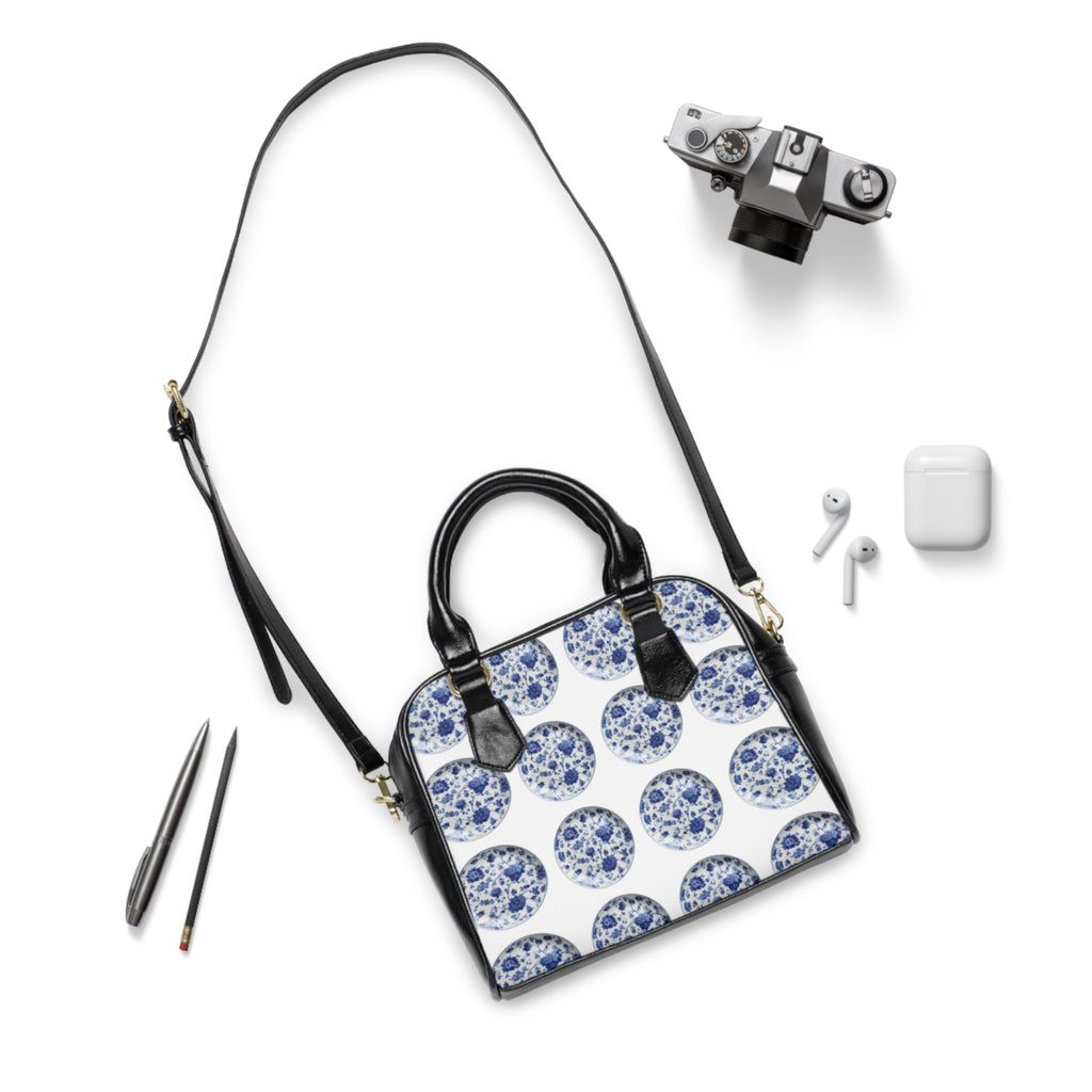 Blue Porcelain Pattern Shoulder Handbag — Vintage Floral Circle Print