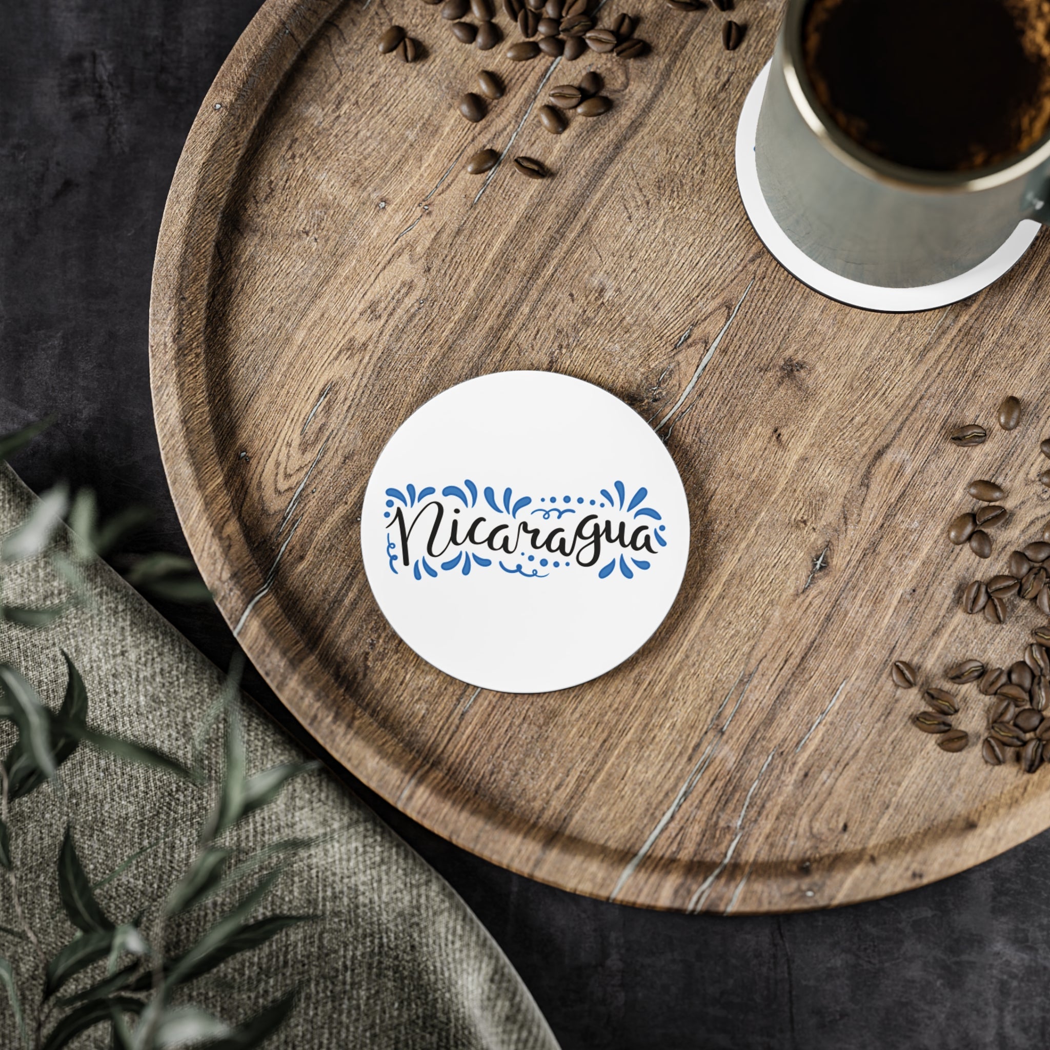Nicaragua Cork Coasters — Blue Hand-Lettered Souvenir Drink Coasters