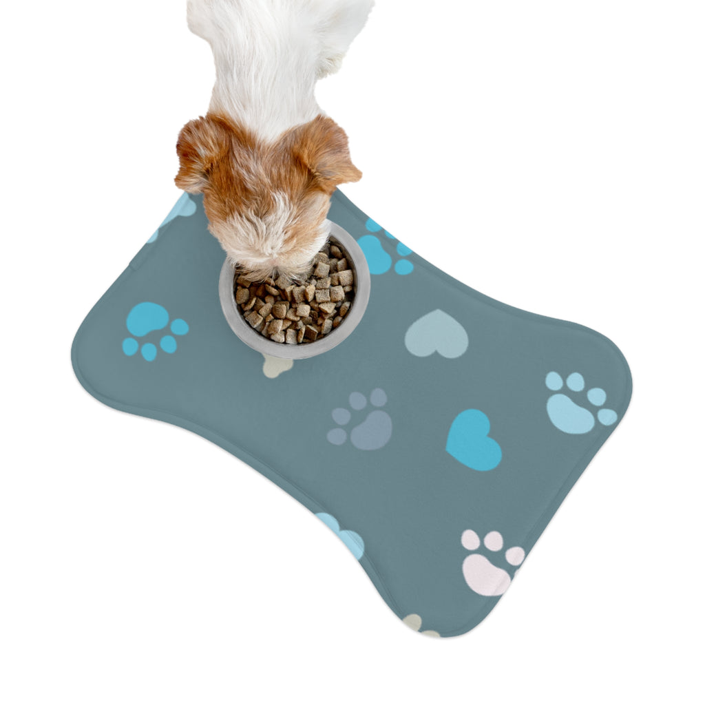 Pet Feeding Mat — Blue Paw & Heart Non‑Slip Bowl Placemat